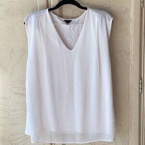 Ann Taylor Cream Blouse with Textured Fabric and V-Neck